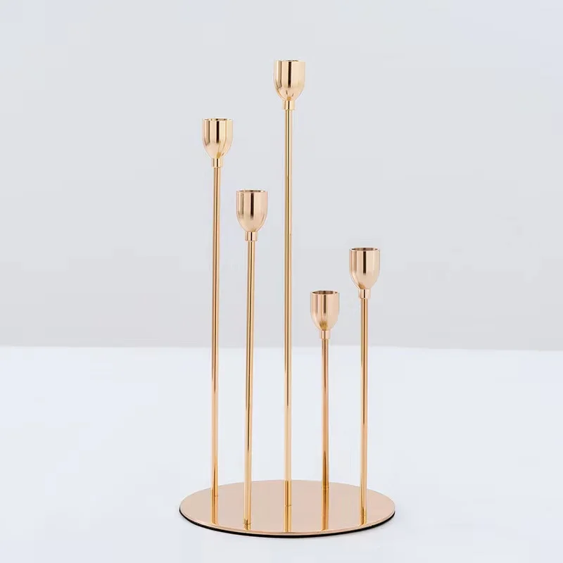 SWS1020 5arms Gold Candlestick Holders Taper hurricane Candle Holder for Decorative Wedding Party