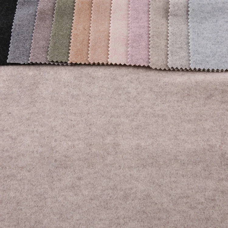 Custom GRS sustainable fabric knitted solid plain 85%poly 15%rayon new fancy brushed tr suit woollen fabrics roll