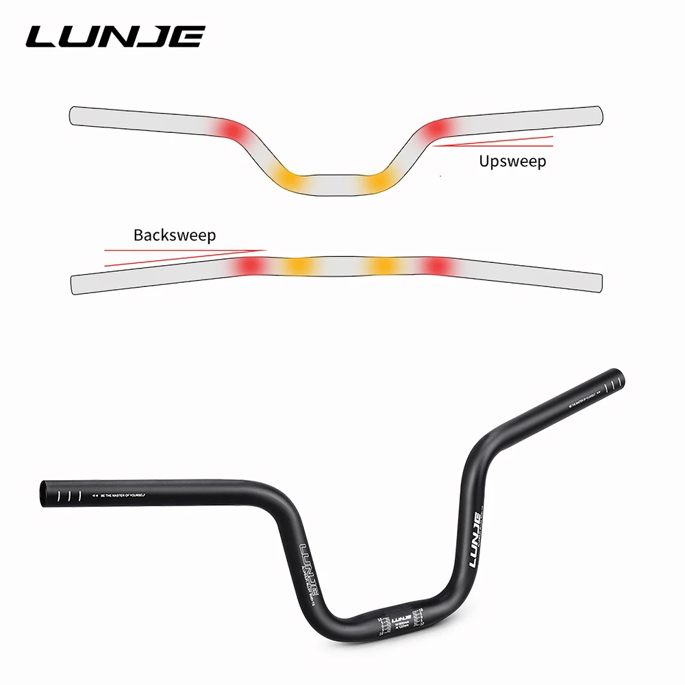 LUNJE  Aluminum Alloycurved Handlebar Straight Handlebar 25.4mm Am Dh Racing Bike Rise Mtb Sunrise Handlebar Bicycle