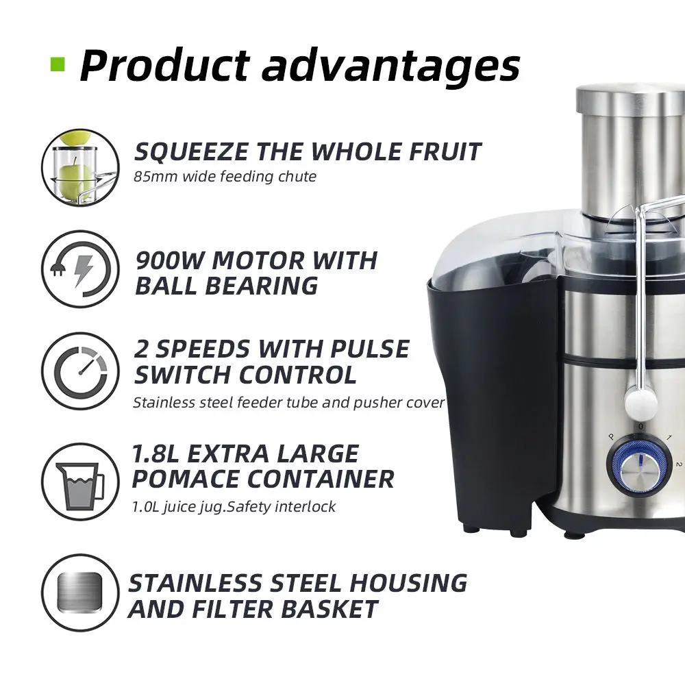 Juicer with 900W Motor,Juicer Machine with 3 Feed Chute, Dual Speeds Juice Maker Anti-Drip Function Centrifugal Juicer