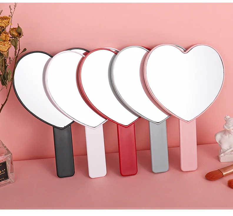 2024 Best Selling Colorful Customized LOGO Heart Style Handheld Makeup Mirror DIY Portable Mini Mirror With Handle