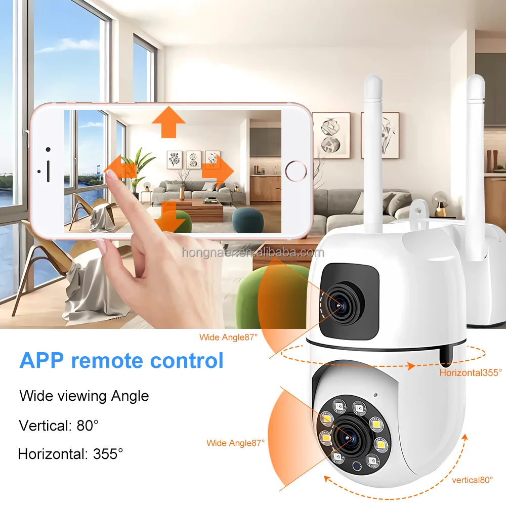 Hongnaer Indoor HD Monitor Smart Video Wireless PTZ IP CCTV Camera Dual Lens V380 Pro WiFi Home Security Surveillance Camera