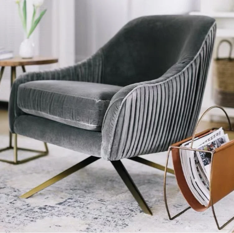 Italian Velvet Arm Upholstered Armchair Living Room Lounge Chair