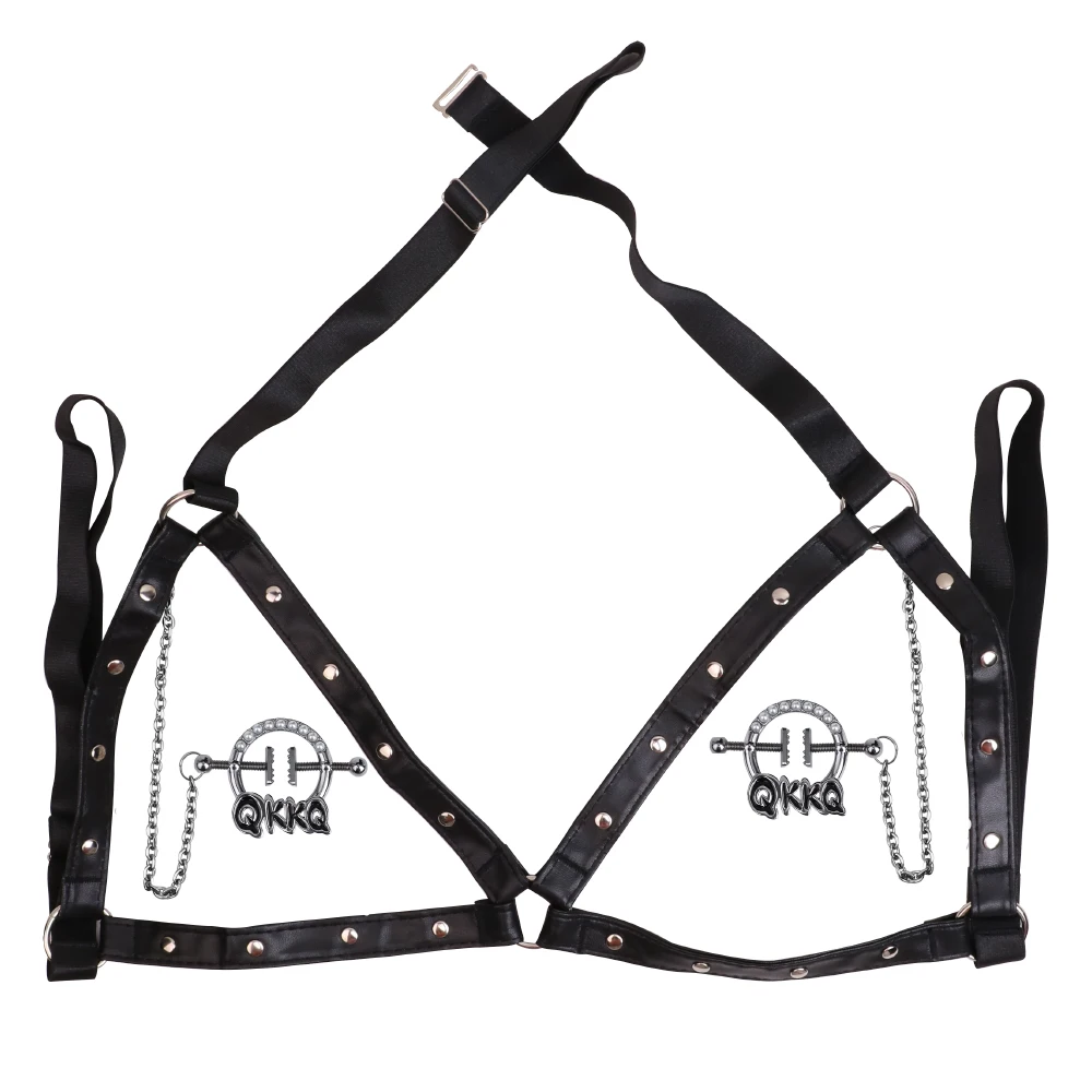 Factory direct sale QKKQ stainless steel breast clamps for couple sex toning nipple clamps with leather belt
