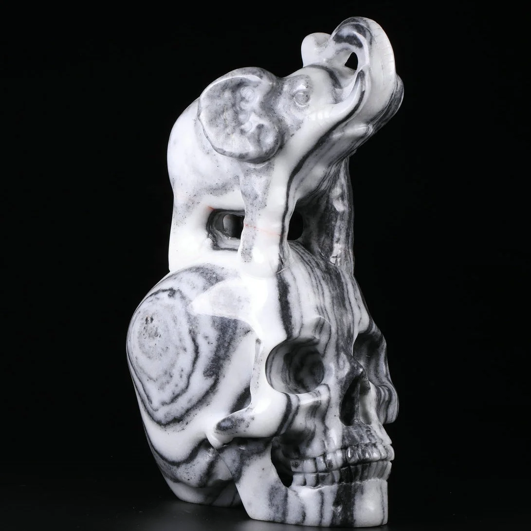 High Quality Gemstone Mexican Agate Skulls Crystal Carving Skulls Healing Elephant Crystal Skulls