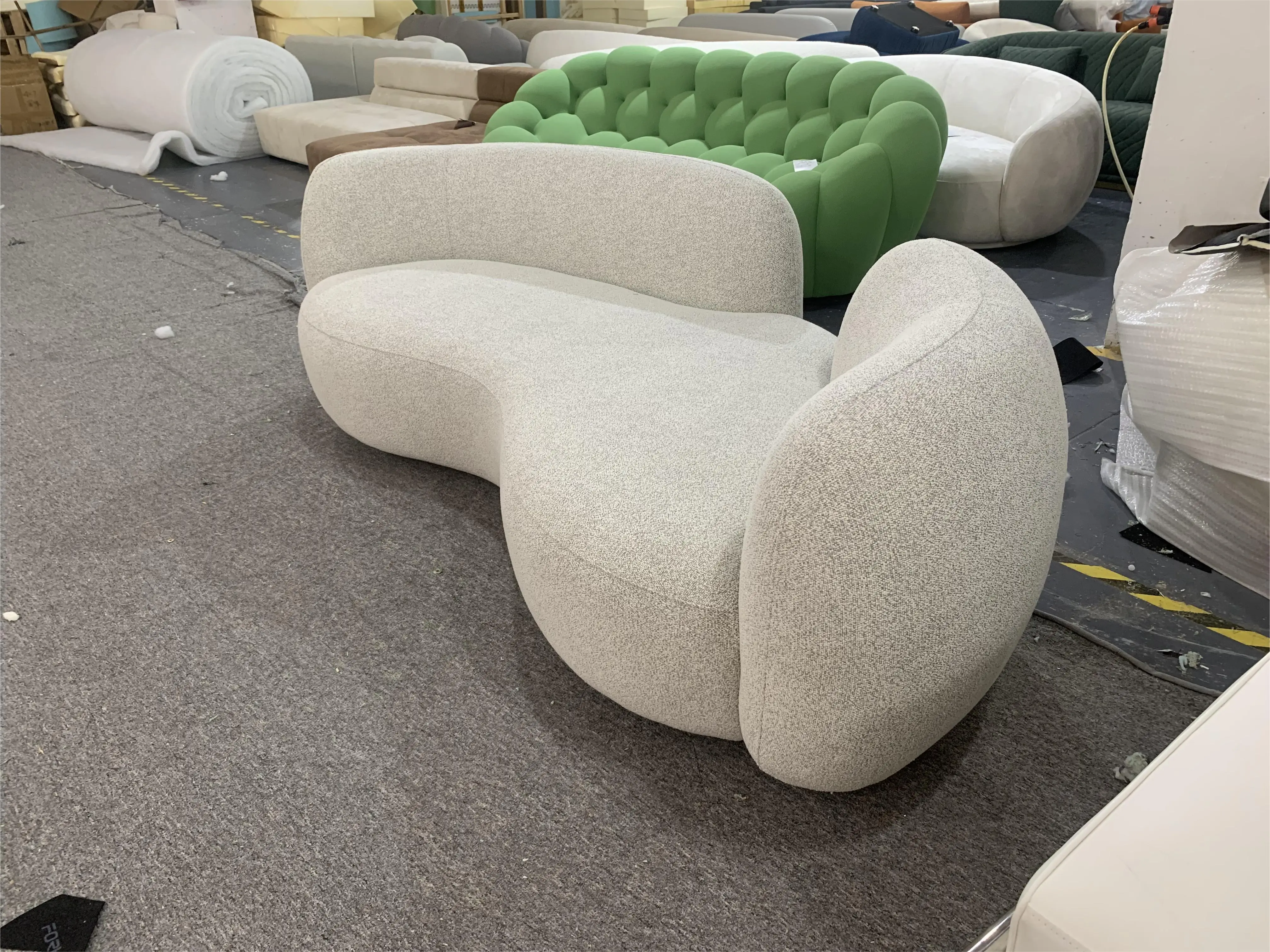 Modern European French Comfortable Curve Couch Faux Sheepskin Shearling Teddy Fabric Big Sofa 250