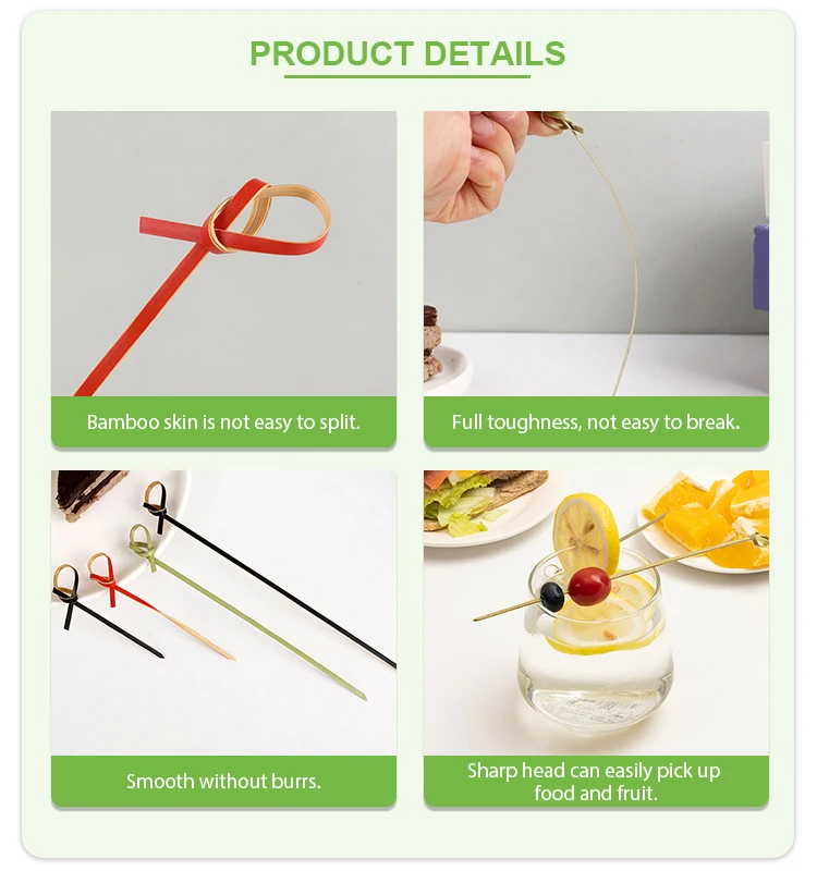Bar Cocktail Fruit Sticks Bamboo Knotted String Barbeque Twisted Sticks Bamboo Heart Skewer