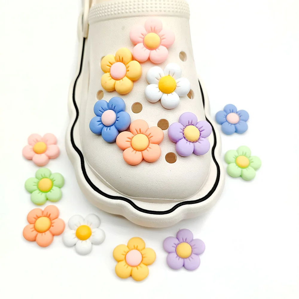 3D DIY Mini resin flower smiley shoe charms custom3d colorful flower shoe decorations charms for croc wholesale