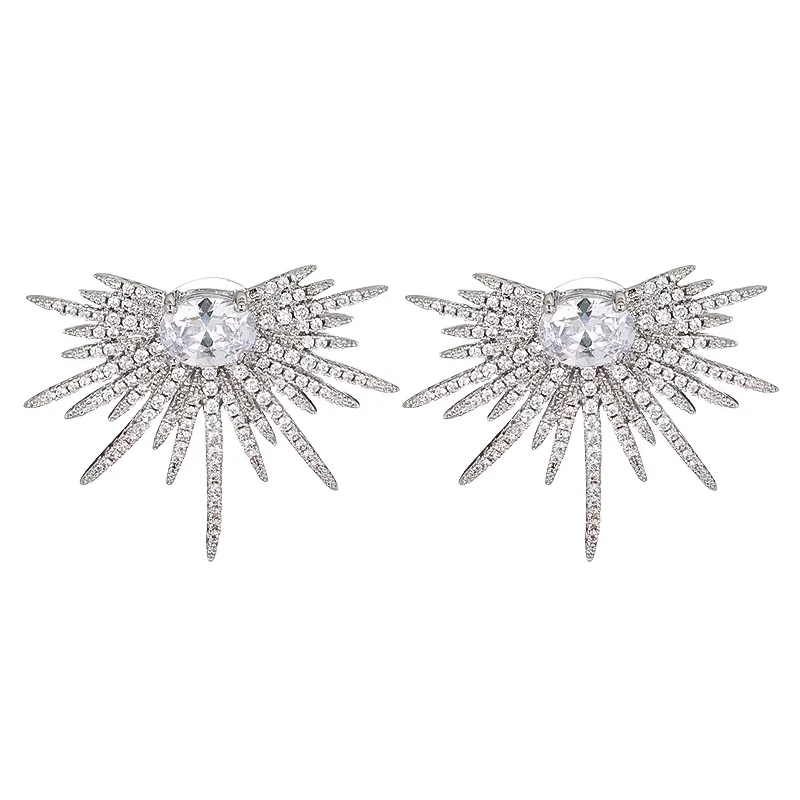 RAKOL REH005 Hot Selling Fashion Jewelry Earring Exaggerated Personality Sea Urchin Sharp Spike With Oval Cut Zircon Earrings