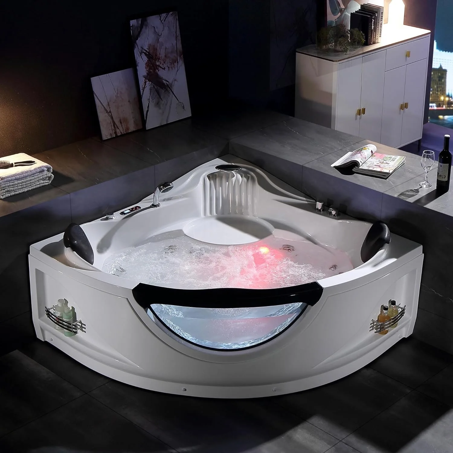 2024 OEM Home Luxury New Whirlpool  Hotel Bathroom Clear Acrylic Corner LED Two People   Spa Soaking Hydro Massage Tub