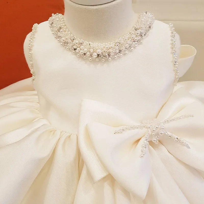 Ivy90113A Top quality baby wedding gown kid girls blue color beaded dress baby Birthday dress design