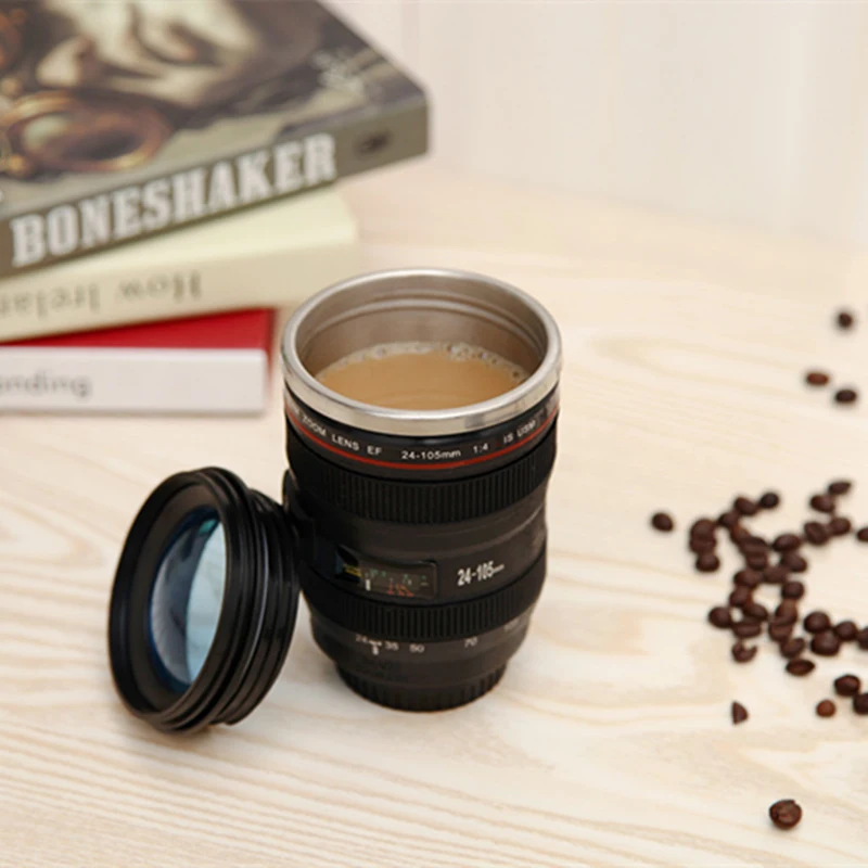 New Creative SLR Camera Len Cup Funny Shape Black And White Shutterbug Gift Office Stainless Steel Cup Camera Commemorative Gift