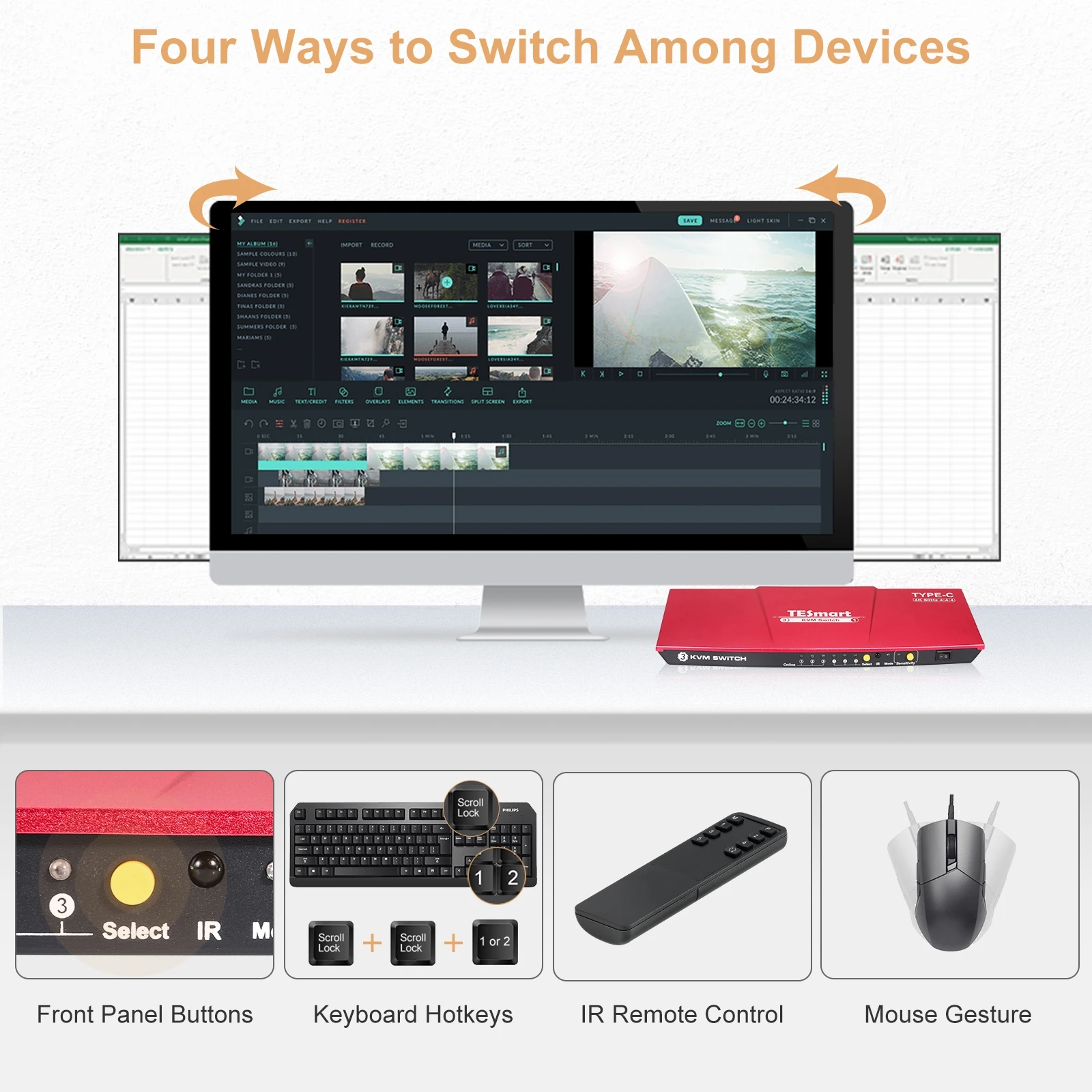 TTesmart OEM ODM input 3 USB-C output 1 HDMI KVM Switch EDID HDCP 2.2 HDR 4K60Hz KVM Switch