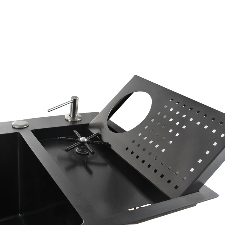 Ferreteria Manufacture Ss304 Black Nano Kitchen Sinks With Sink Rotating Cup Washer And Kichen Sink Faucet /Fregadero Negro
