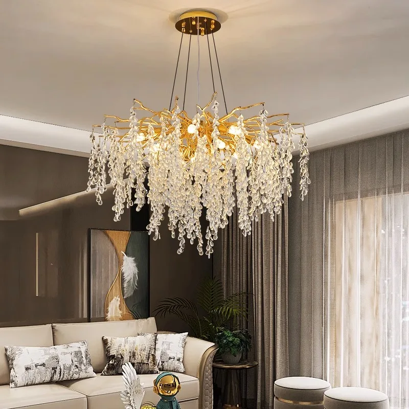 French light luxury chandelier dining room living room bedroom villa model room aluminum water drop chandelier