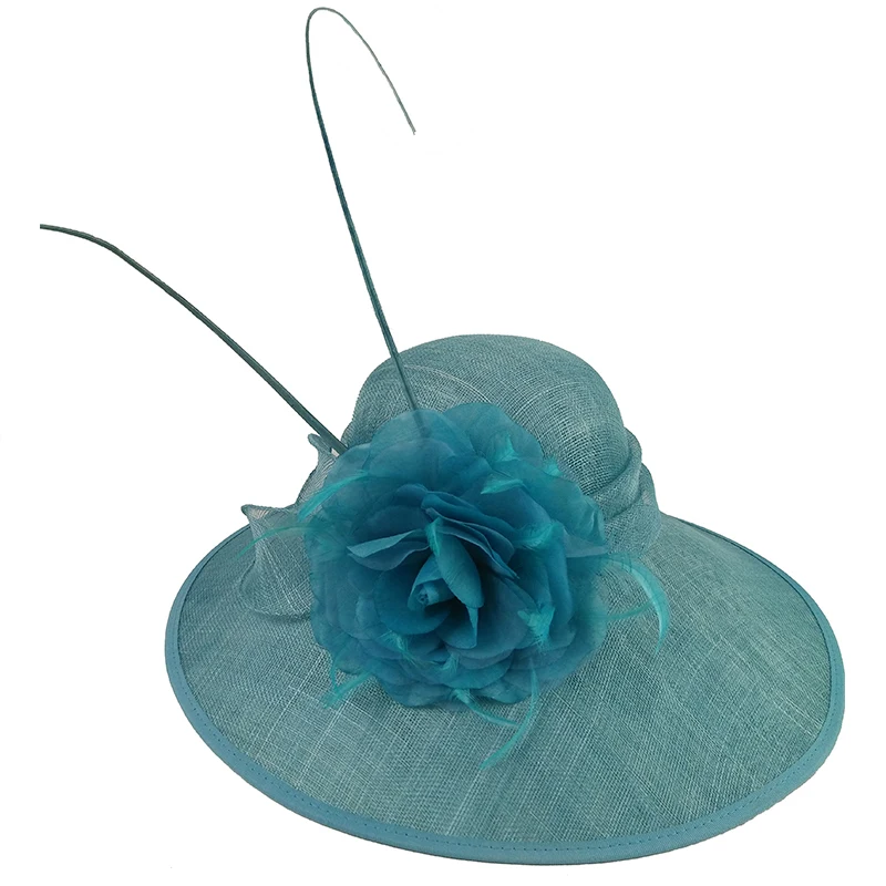 Женская летняя шляпа для церкви с цветами и перьями