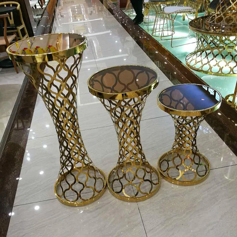 Custom metal pedestal round hotel modern bedroom living room black gold marble top side table
