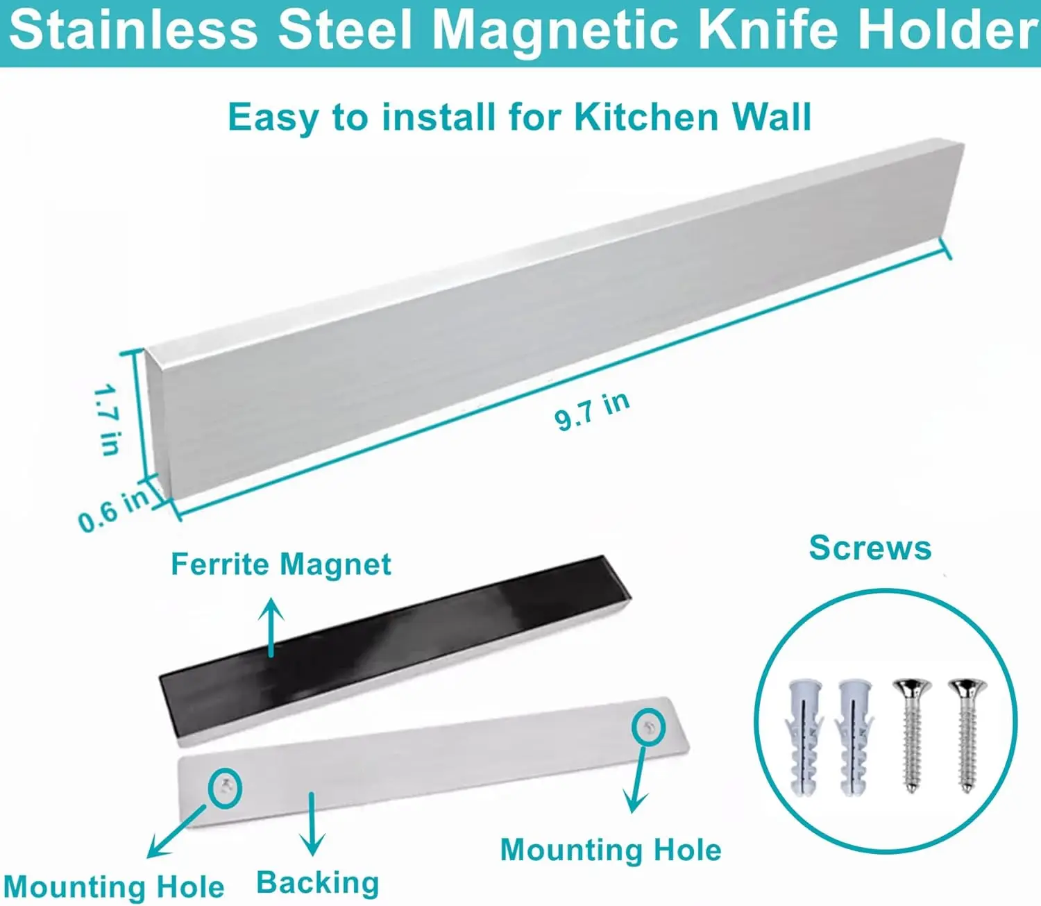 14 /16 Inch Key Metal Tool Storage Magnet Bar Stainless Steel Magnetic Strip Holders Wall Magnetic Knife Holder 8'-24 inch