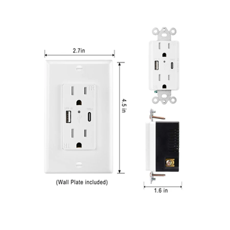 US/Japan Wall Socket with 5V 4.2A Type-A Type-C Outlet