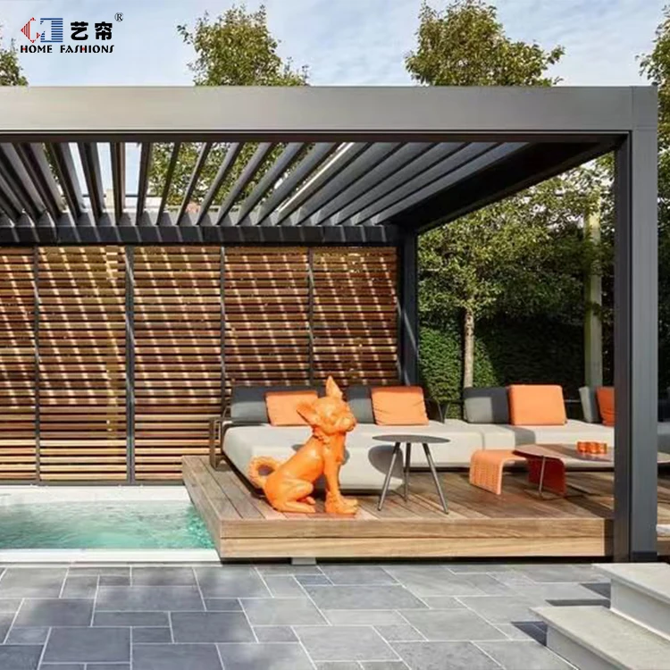 Electric Control Sliding Screen Waterproof Motorized Outdoor Aluminum Pergola With Adjustable High Quality Louvers