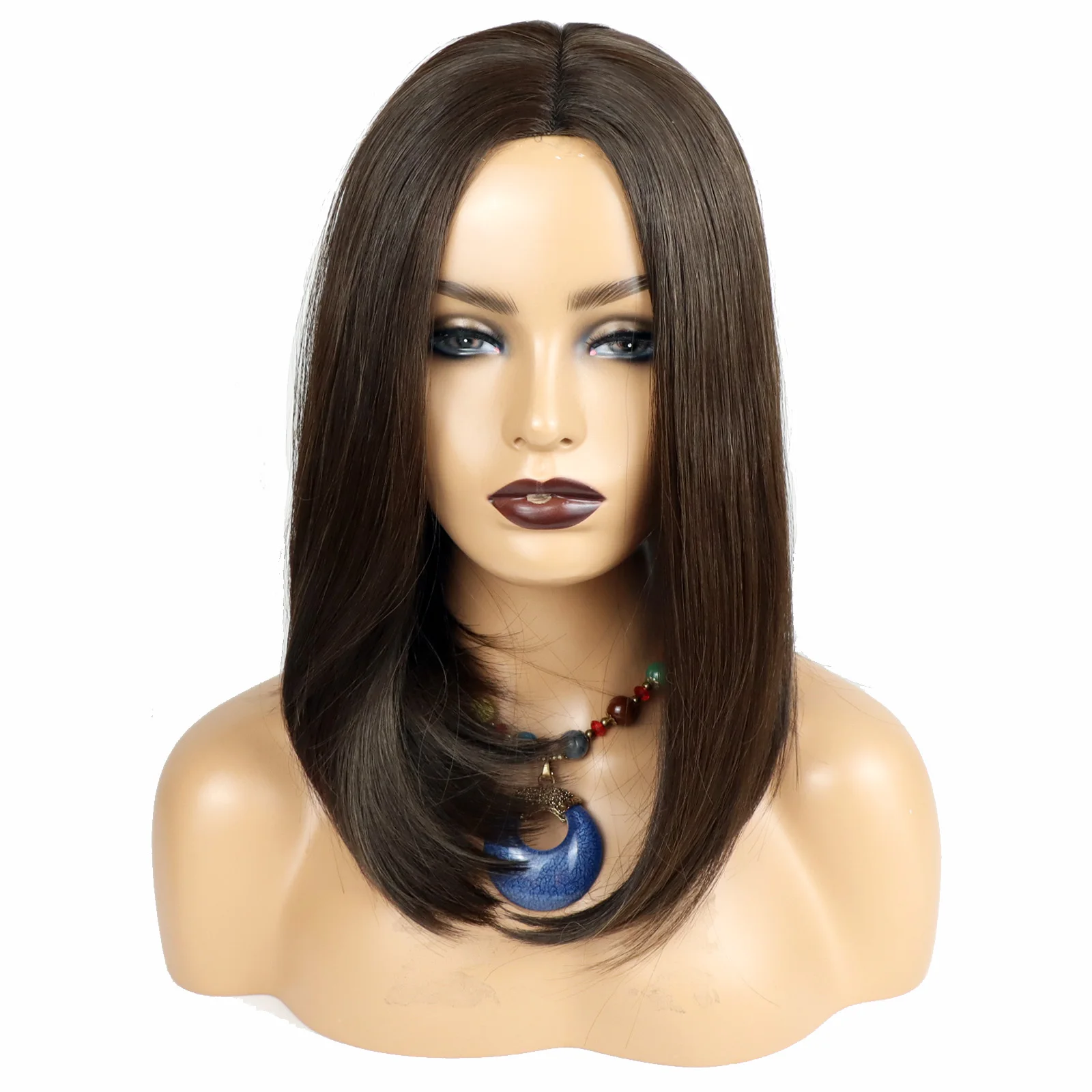 5x5 Silk Base Topper for Jewish Women Brown Color Bob Jewish Topper Wig Straight 14inch Japanese Futura Fiber Synthetic Hair Wig