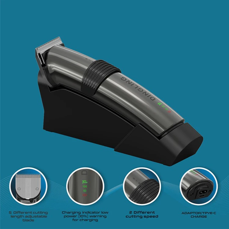 Dingling Rf-609 Plus Battery Capacity Display Adjustable Blade High Quality Profession Cordless Professional Hair Clippers Set