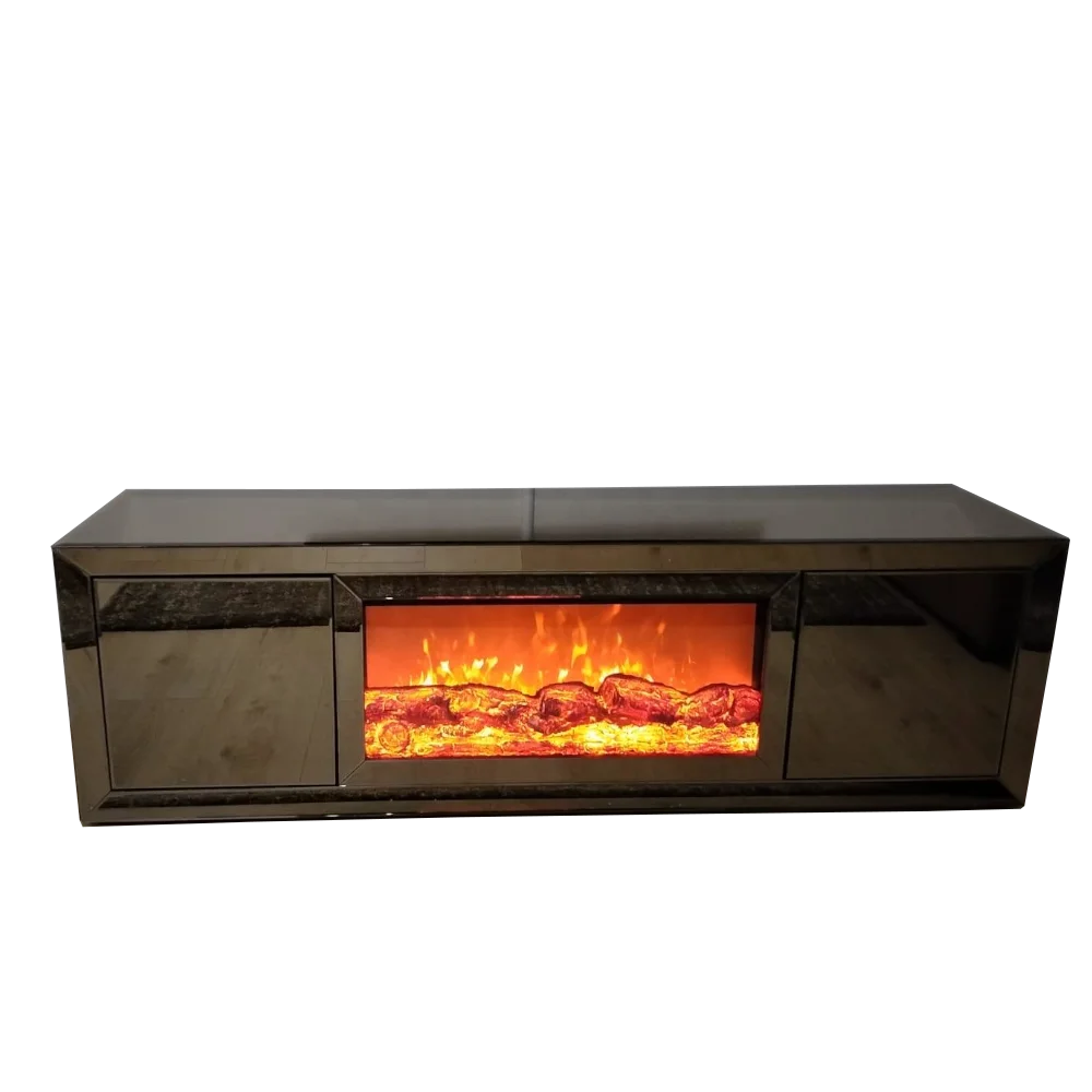 2022 new design long mirrored buffet sideboard cabinet with multi colours fireplace insert for modern living room