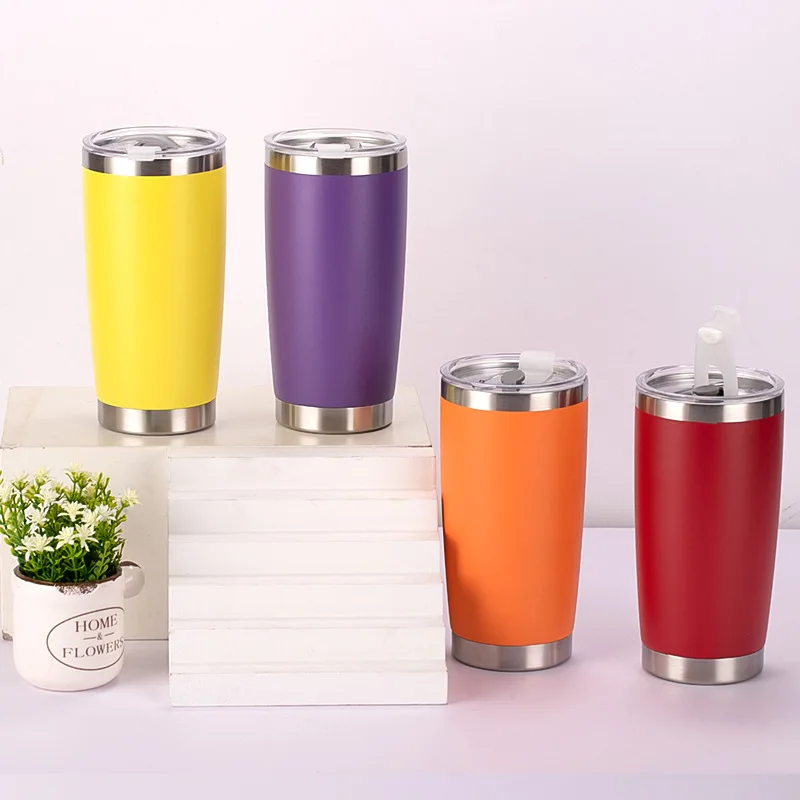 Factory customized vacuum insulated tumbler stainless steel beer mug glass wine cup travel coffee mug with straw