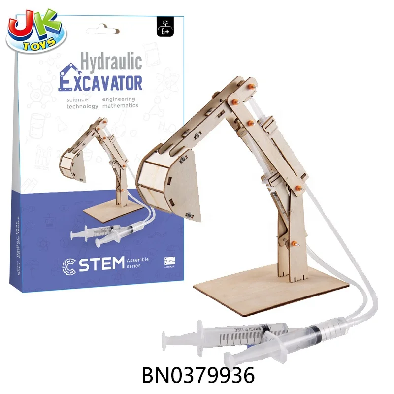 Newest 2Ch Diy Wood Excavator Kit Press Game Wooden Science Toy Stem Toys Educational for Kids