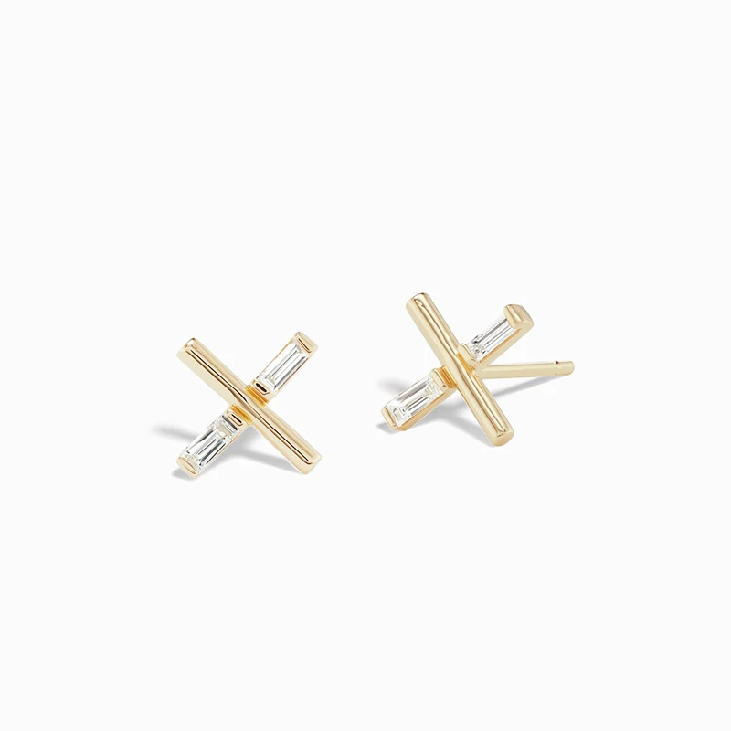 Simple custom rectangular zircon jewelry sterling silver gold plated cross earrings
