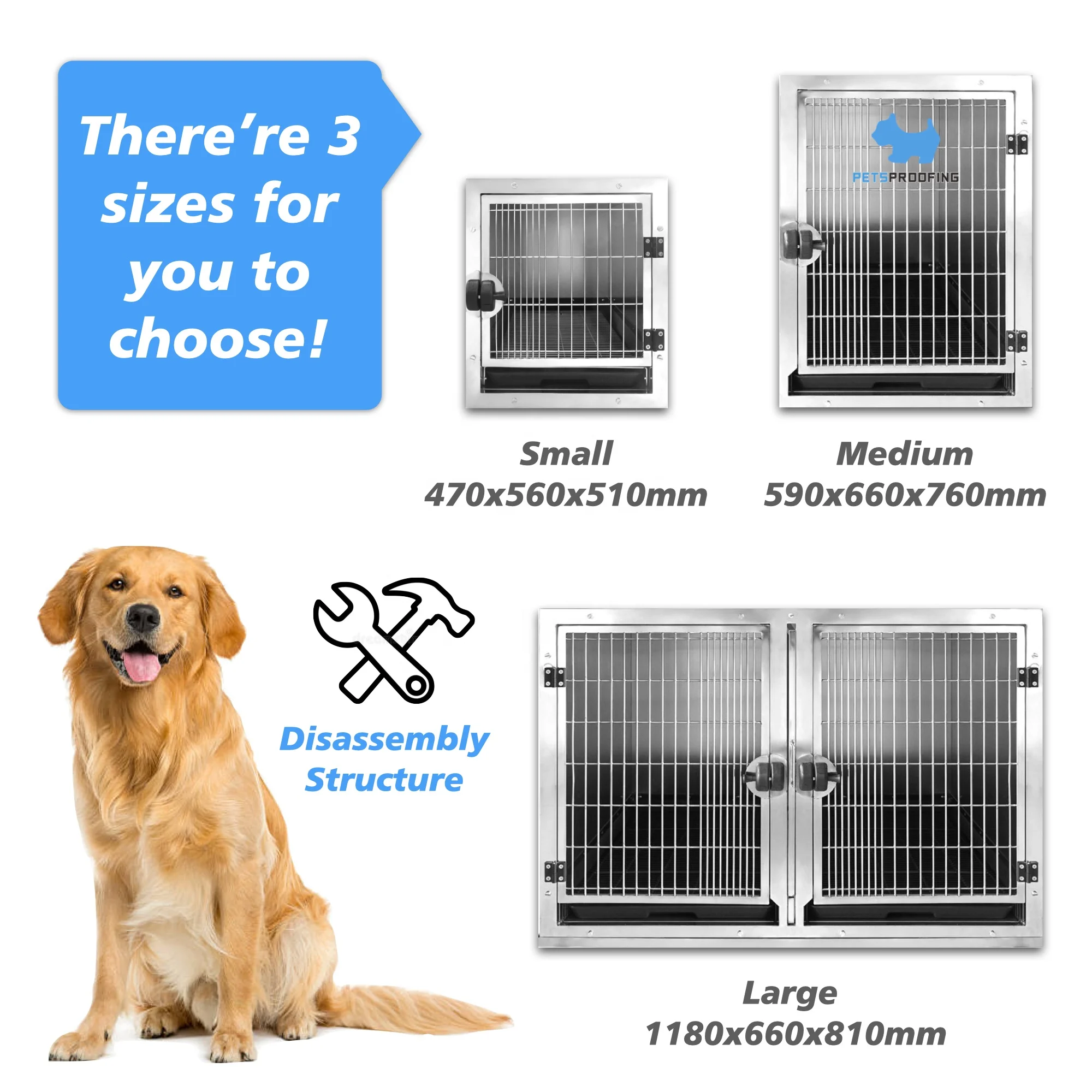 PETSPROOFING Design xxl Customized Color Combination stainless steel Modular dog cat Pet Cage kennels cages