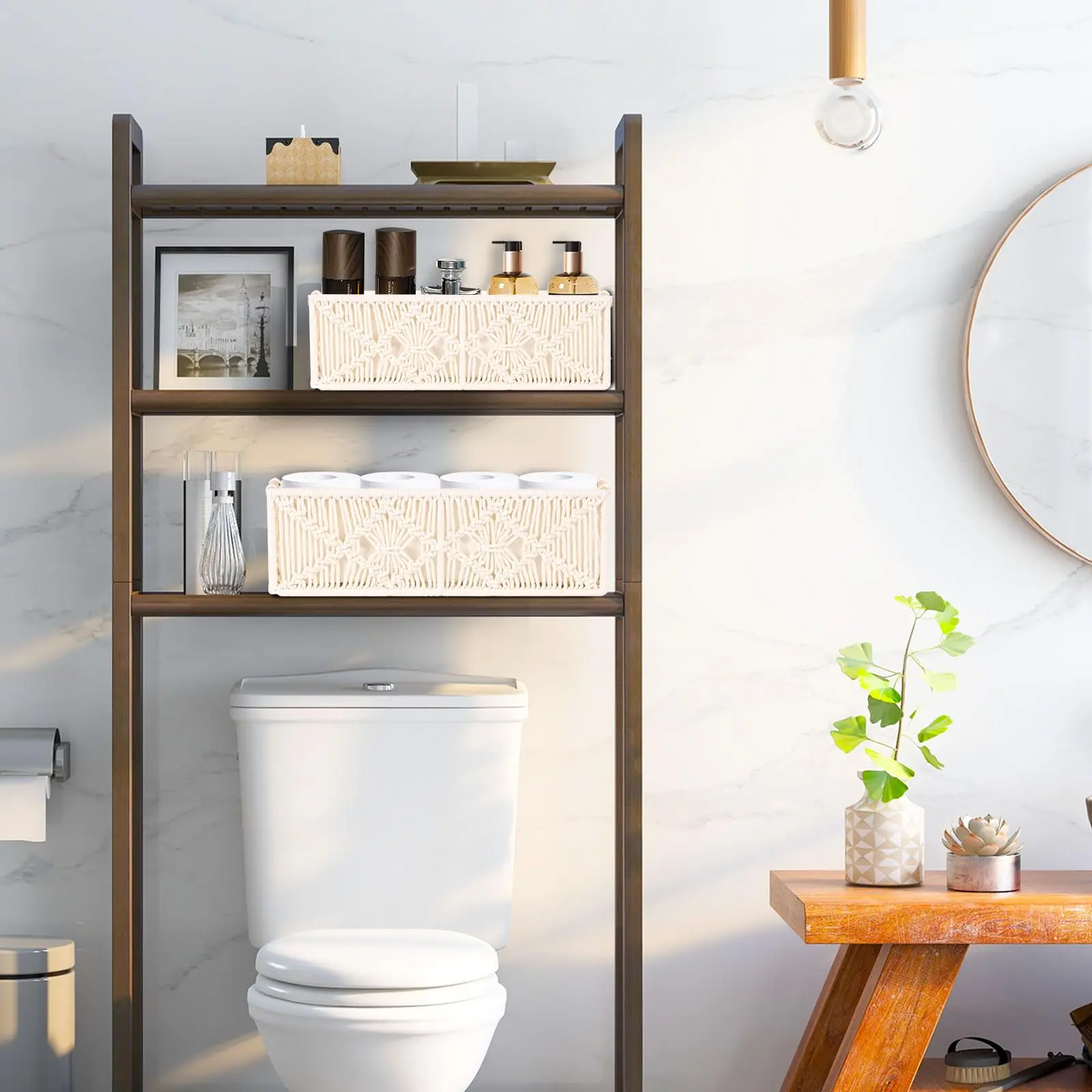 Macrame Storage Baskets Sets 2 Handmade Woven Cotton Rope Storage Bins Decorative Boxes with Wood Handlesfor g