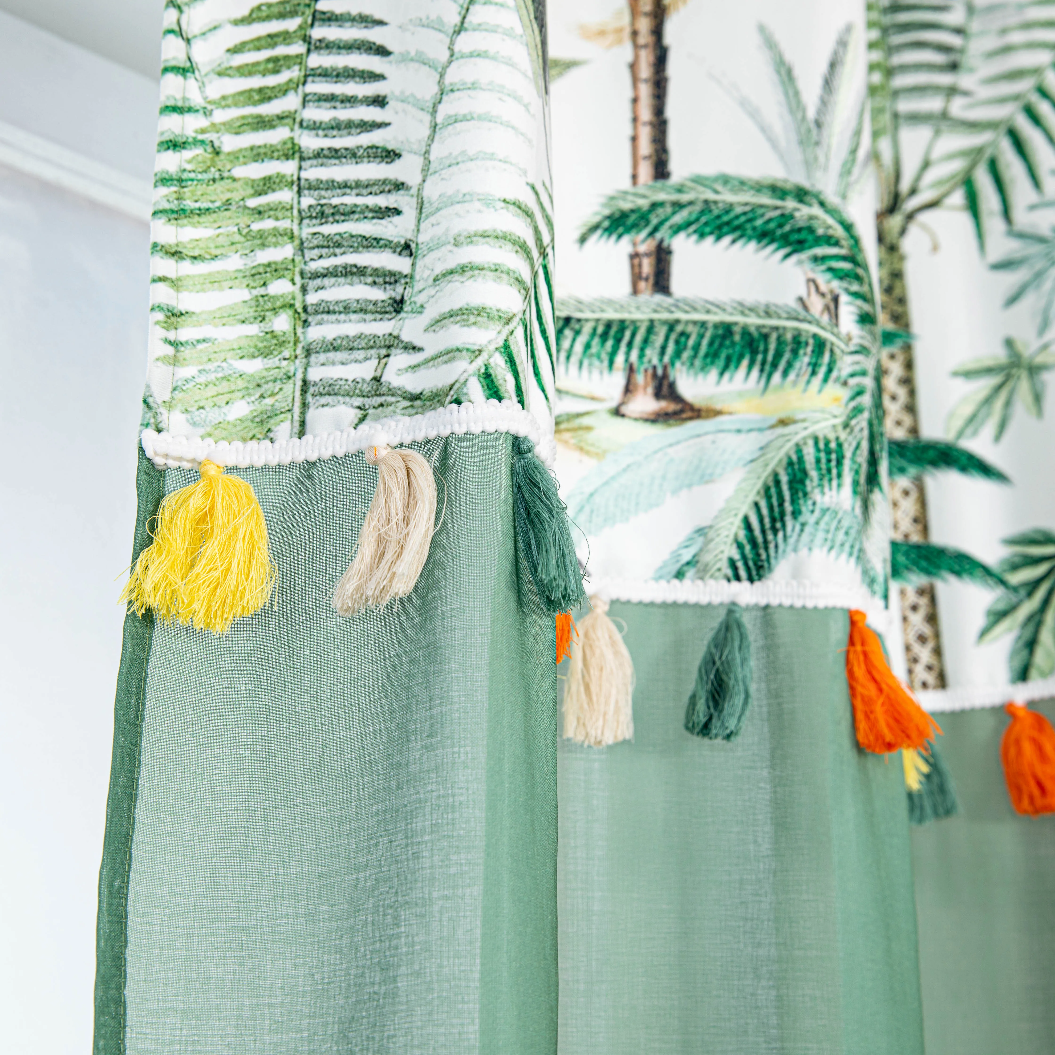 Modern French style Floral Leaf curtain Sheer Patchwork Panel High Shade Curtain Bedroom Living Room Ready Goods