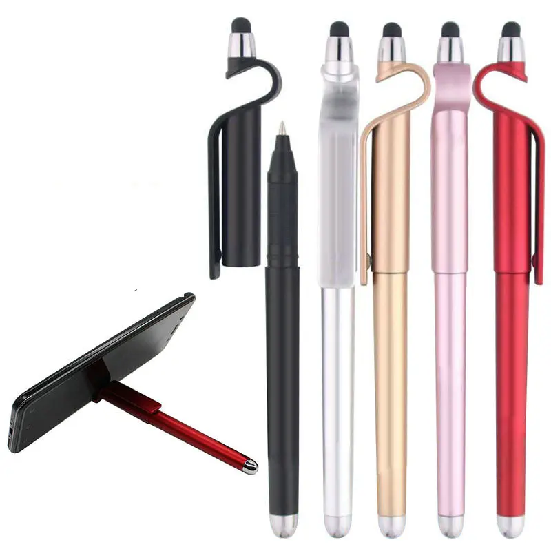custom logo plastic multi function mobile phone holder active stylus ball pen for touch screen with gel ink