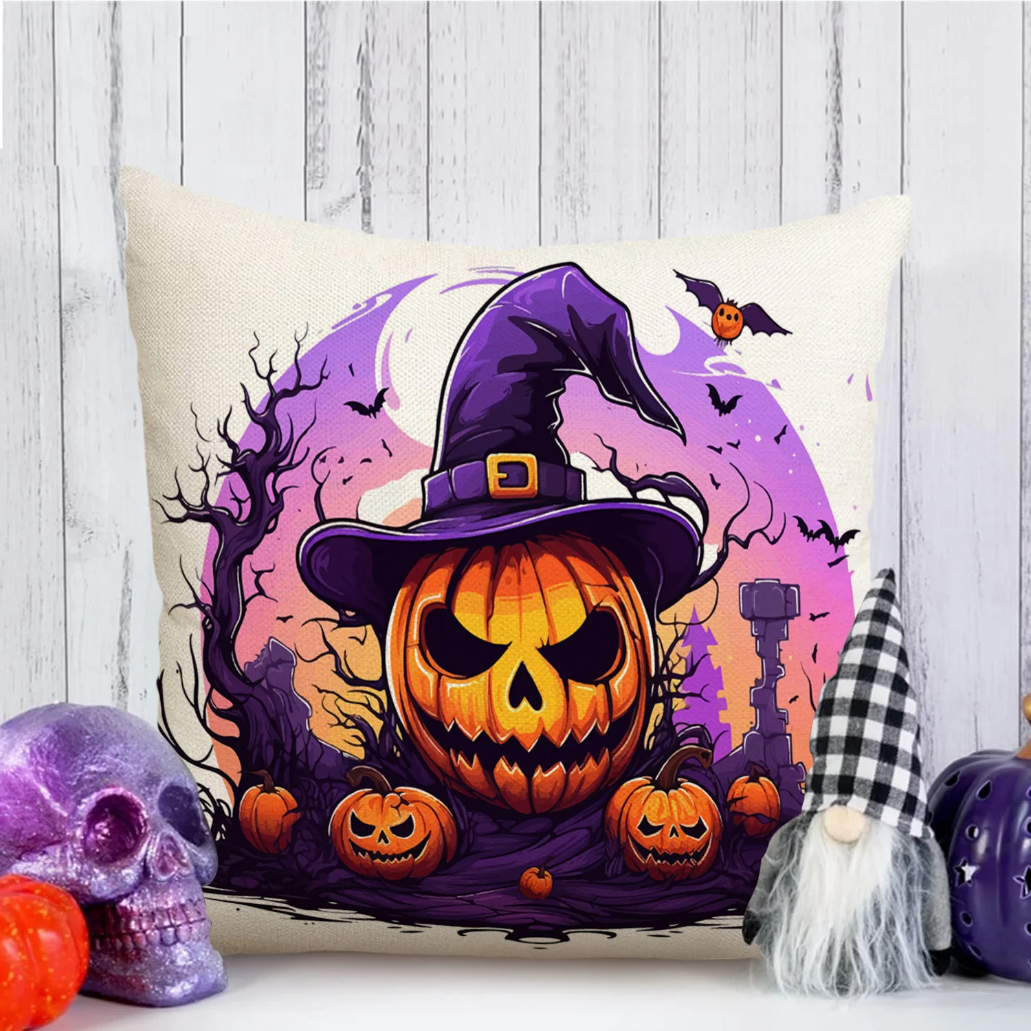 New style 45*45cm Skeleton Pumpkin Linen Throw Pillow Cover Halloween Party Decoration Empty Cushion Cover