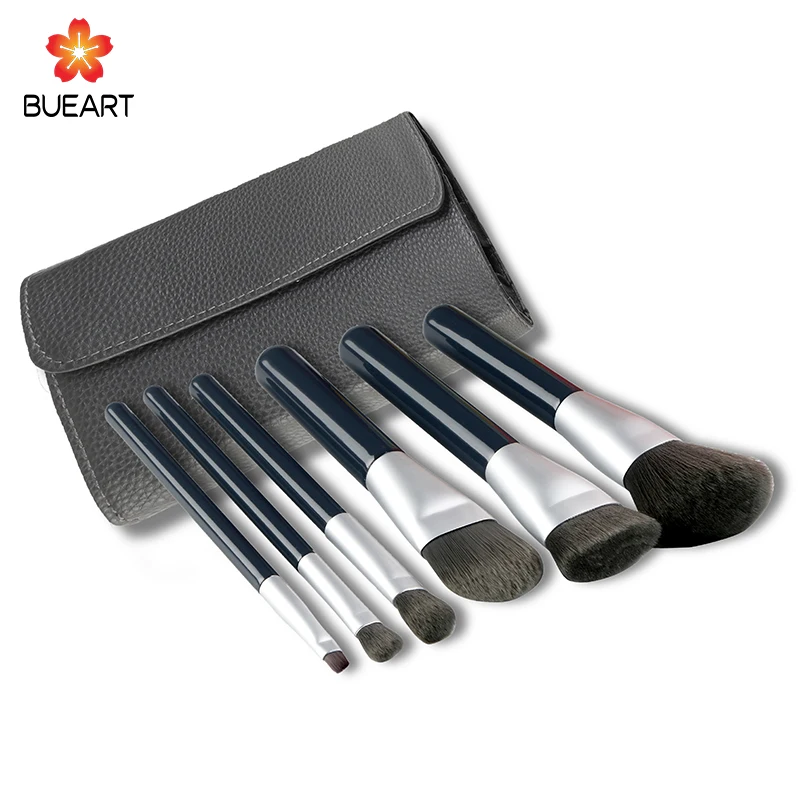 BUEYA 6 Pcs black handle silver tube makeup brushes Factory Price Custom Your Own Brand Cosmetics