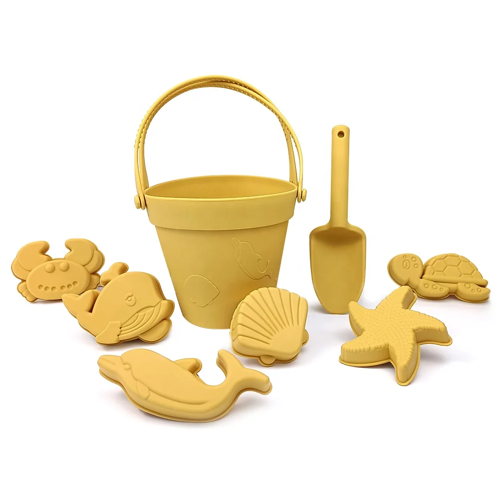 Soft Silicone Sand Beach Toys Set For Baby Kids And Toddler Silicone Bucket Spade Watering Cans And Shovel