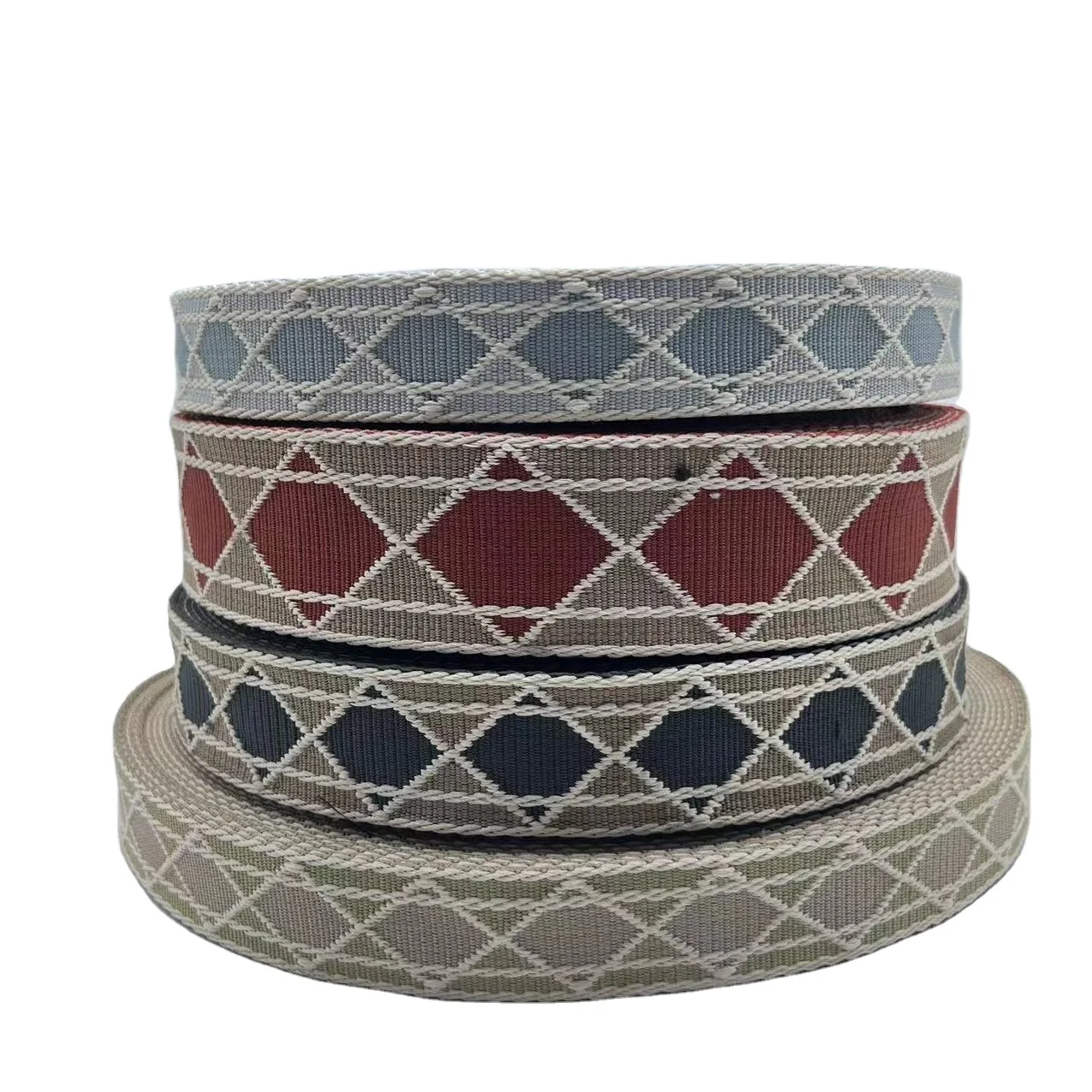 Environmentally friendly 20-50mm diamond jacquard webbing polyester webbing bag, shoe and hat decoration accessories
