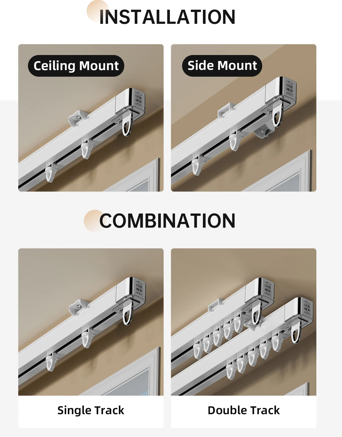 ARODDY 28-48inch Extendable Aluminium Alloy Curtain Rod Rail Smart Ceiling Curtain Tracks Set Home Window Accessories