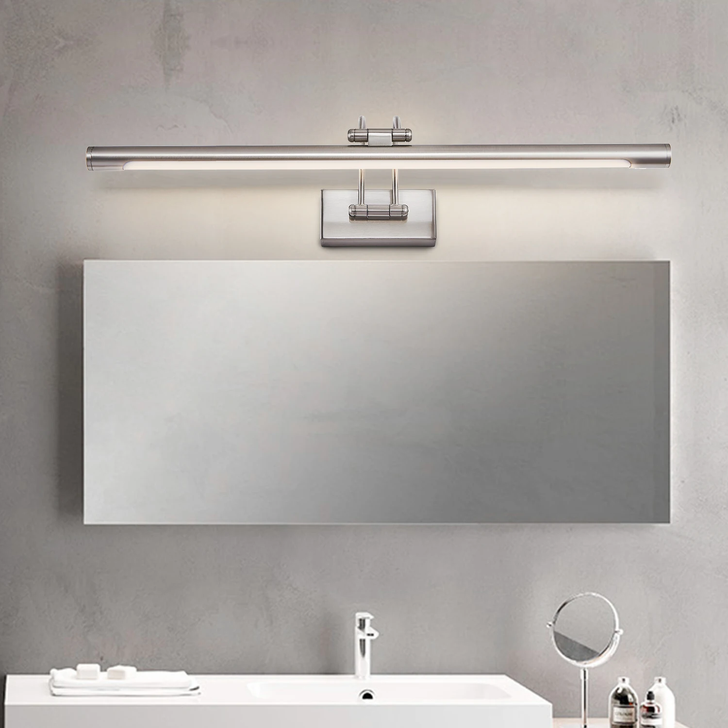 Vanity mirror with lights brushed nickel metal picture light wall fixtures led  hotel lighted vanity mirror lamp ip44