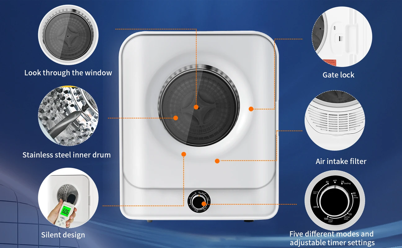Clothes Dryer 5 Drying Modes Drum Overheat Protection Dust Removal Deodorization and Lint Removal#US TO US