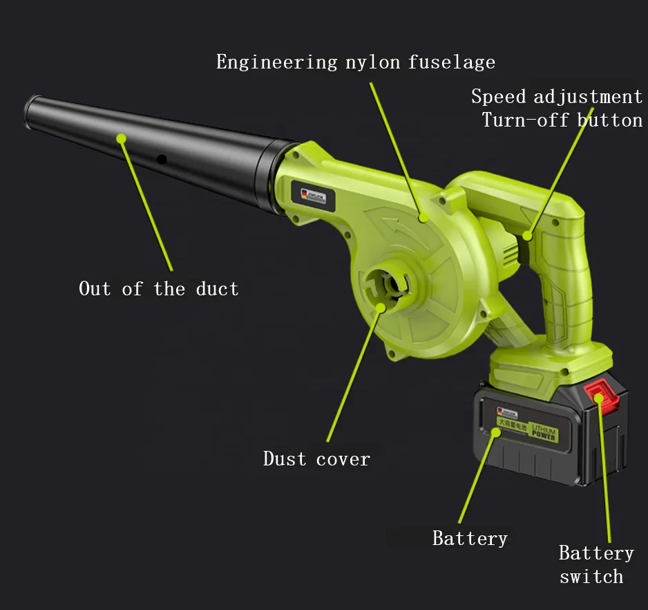 2000W 18000RPM Cordless Powerful Electric Blower Leaf Blower Snow Blower 6.9m/min