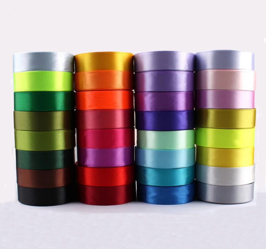 Wholesale cheap 2.5cm/1inch solid gold satin ribbon wedding birthday party decoration gift wrapping ribbon for small business