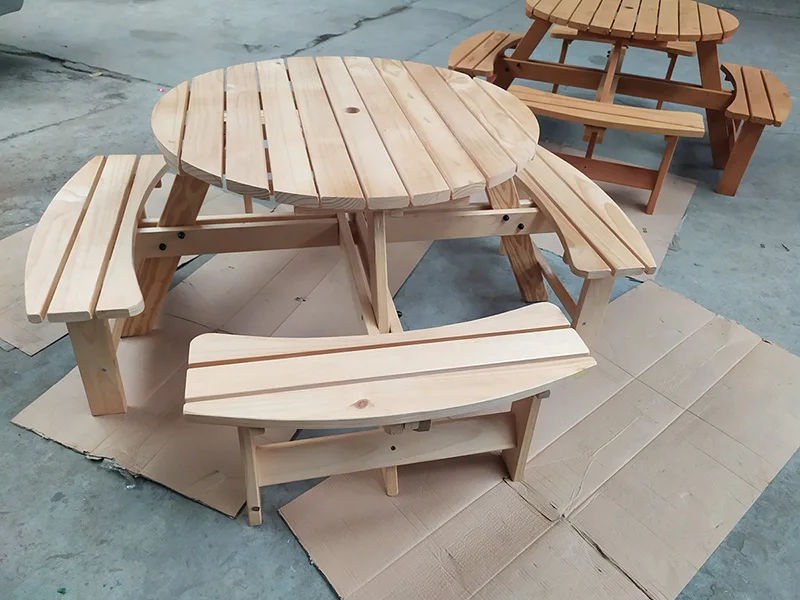 Modern Antique-Style European Sun Lounger 8-Seat round Wooden Outdoor Restaurant Dining Benches for Park Picnic Garden Patio