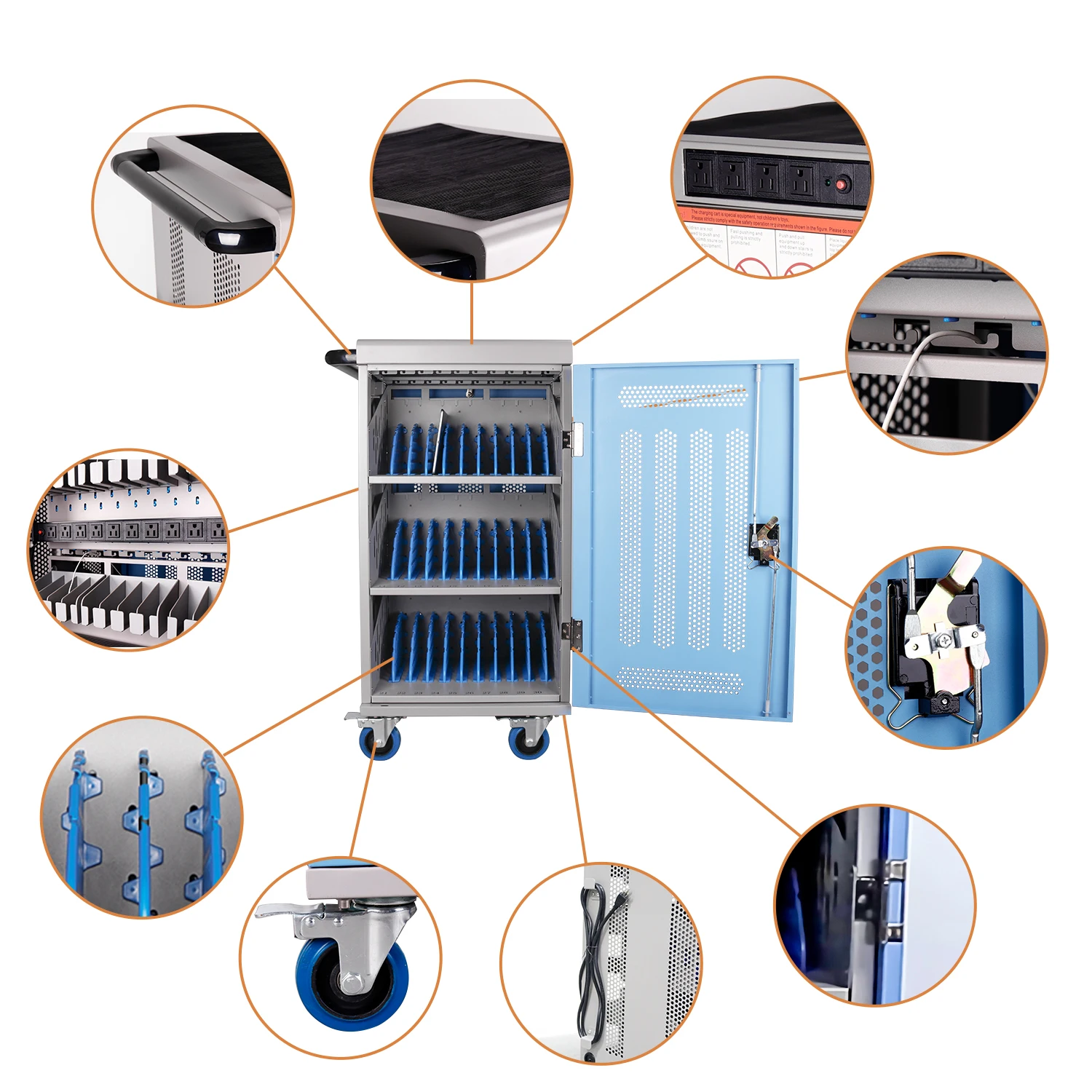 Pochar Y630A 30 Devices Laptop Storage cabinet /Tablet Mobile Classroom Chromebook Charging Cart Power Charging station