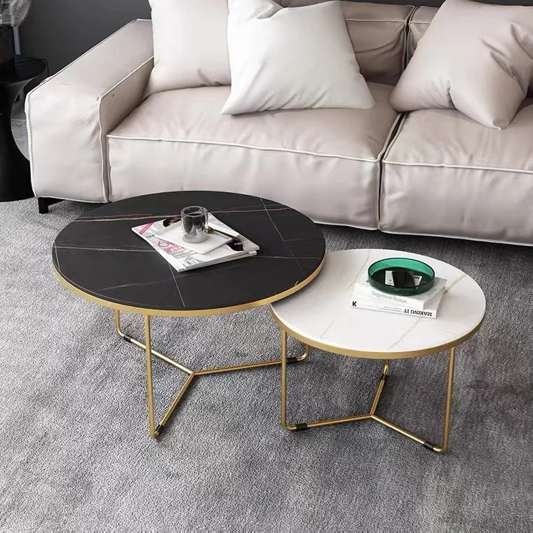 cheap metal coffee table minimalist black marble coffee table stainless steel round coffee table living room furniture