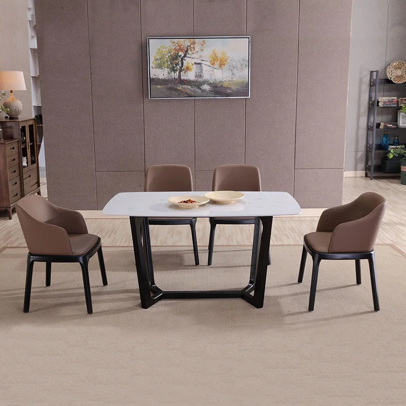 Solid Wood Frame With Quartz Stone Top Dining Table Sets For Restaurant