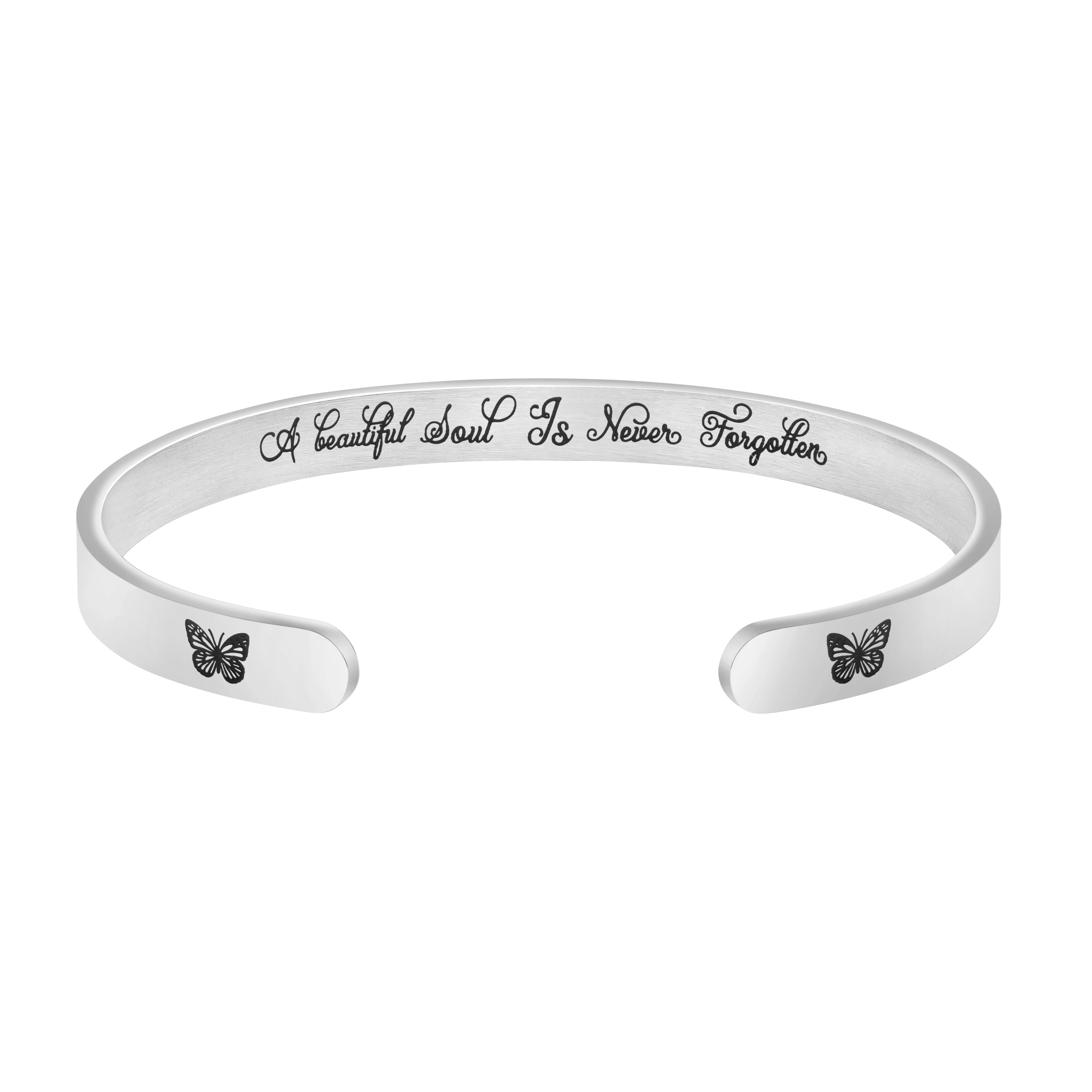 Joycuff Custom Engraved Logo Silver Plated Butterfly Charm Cuff  Bracelets Bangle Women 316L Stainless Steel Jewelry
