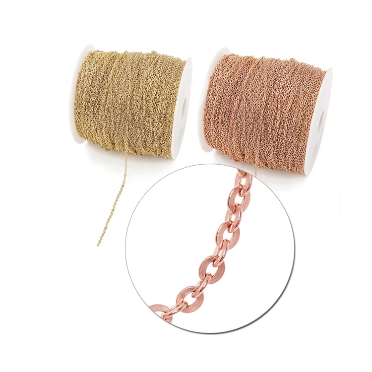 1.5mm Silver & Rose Gold Stainless Steel Flat Cable Chain Cross Link Chain for Necklace & other jewelry, Sold by Meter.