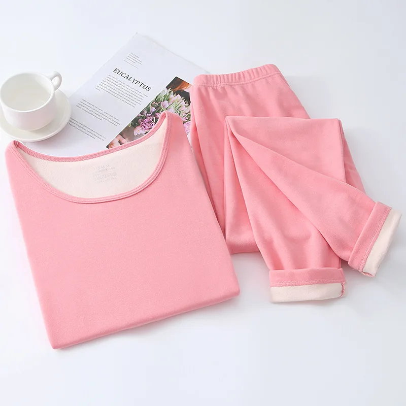 2022 Women Intimate Sets Pajamas Warm Clothes Long Johns Cotton Sweater Velvet Unisex Thermal Underwear Sets Solid Pattern